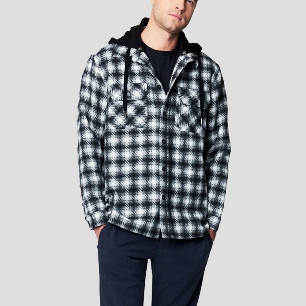 Blank NYC Billingsgate Shacket Hooded Plaid Shirt Jacket Size Small